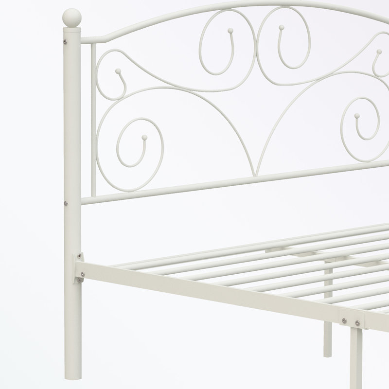 Structure de lit unique en métal robuste avec tête et pied de lit, Blanc, Grand