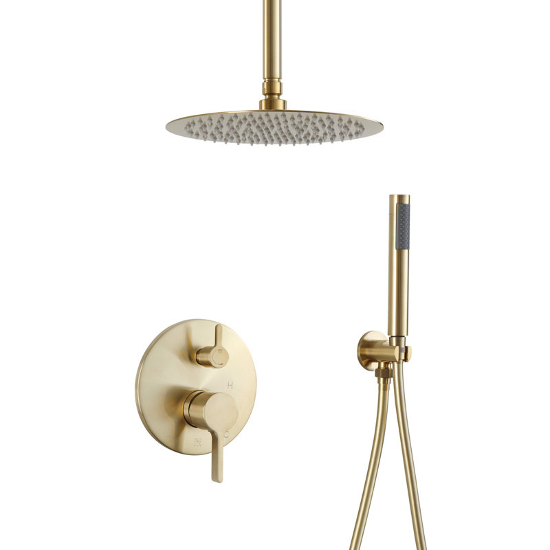 Calder Complete Shower System with Rough in-Valve, PVD Brush Gold
