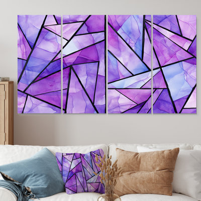 Mauve et bleu - art abstrait mural géométrique 4 pièces pour le salon