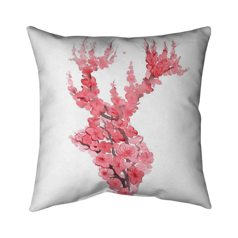 Deer with cherries blossom - 16"x16" Outdoors Throw pillow - Spun poly - Print on demand