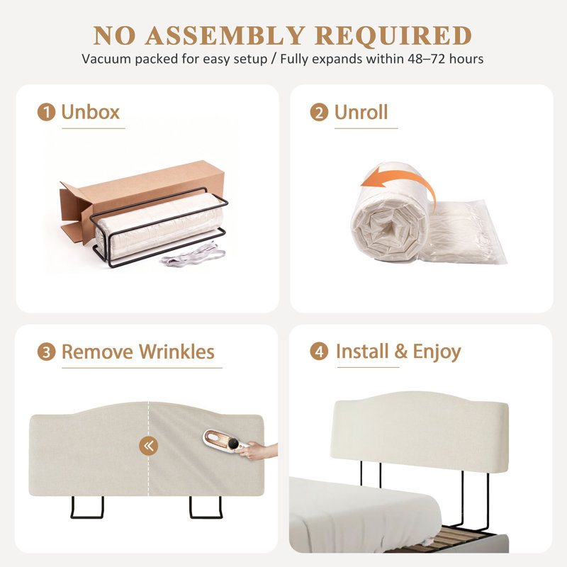 Upholstered Linen Headboard with Adjustable Height, Beige, Queen