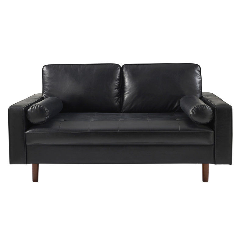 Altmann 3 Seater Faux Leather Sofa with Bolsters, Black