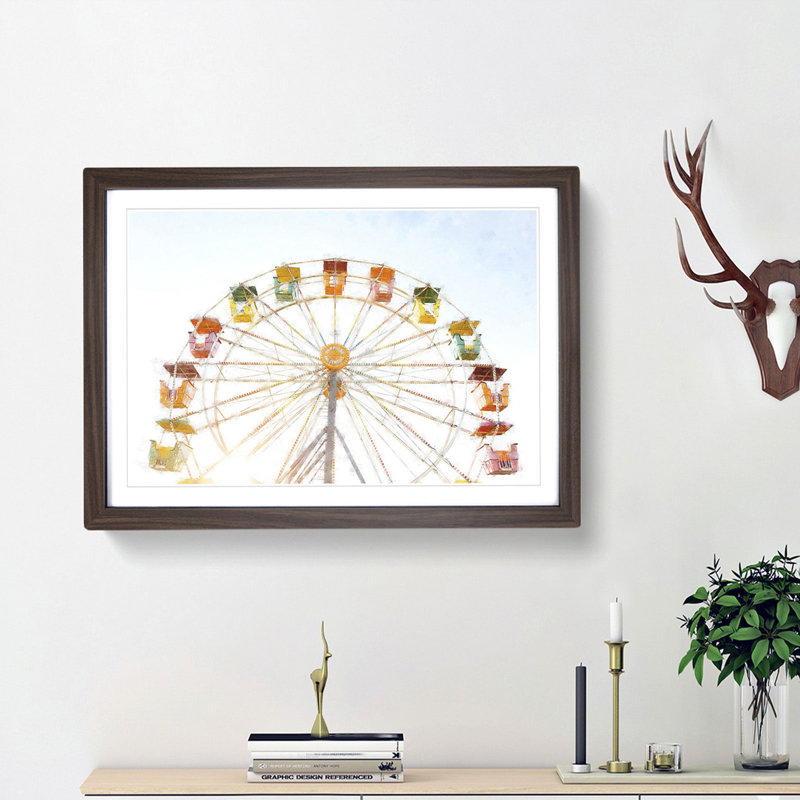 Colourful Ferris Wheel - Picture Frame Graphic Art Print, 24cm H x 33cm W x 2cm D, Walnut Framed