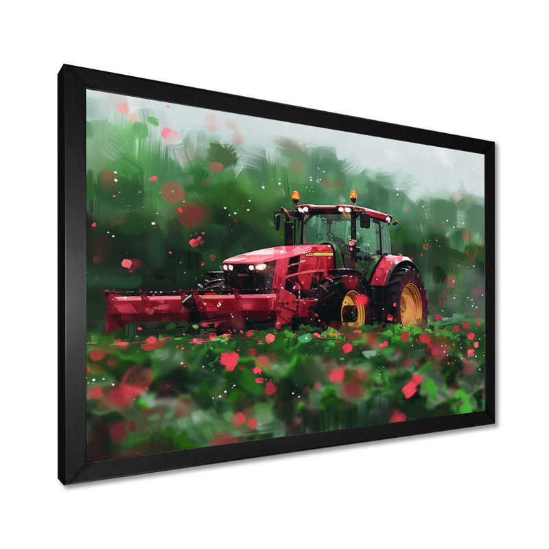 Été, champ de tracteur - décoration murale de ferme, Cadre simple noir, H 16 po x l 32 po