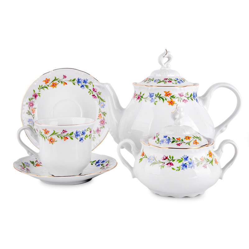 Service à thé en porcelaine bohémienne Provence pour 6 personnes (14 pièces)