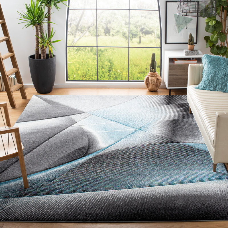 Hollywood Skota Grey and Blue Abstract 8x10 Rug