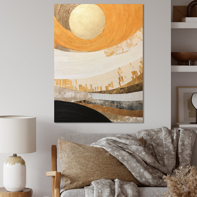 «Geometric Golden Beige Sunset Harmony II», reproduction sur toile, Toile tendue, H 32 po x l 16 po x P 1 po