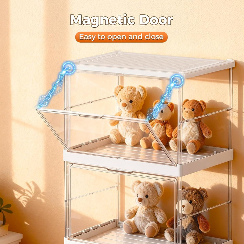 Ultra Large Foldable Storage Bins, Collapsible Closet Organizer Containers, 4-Tier Plastic Storage Cabinet With Lids, Bookshelf And Display Case For Bedroom