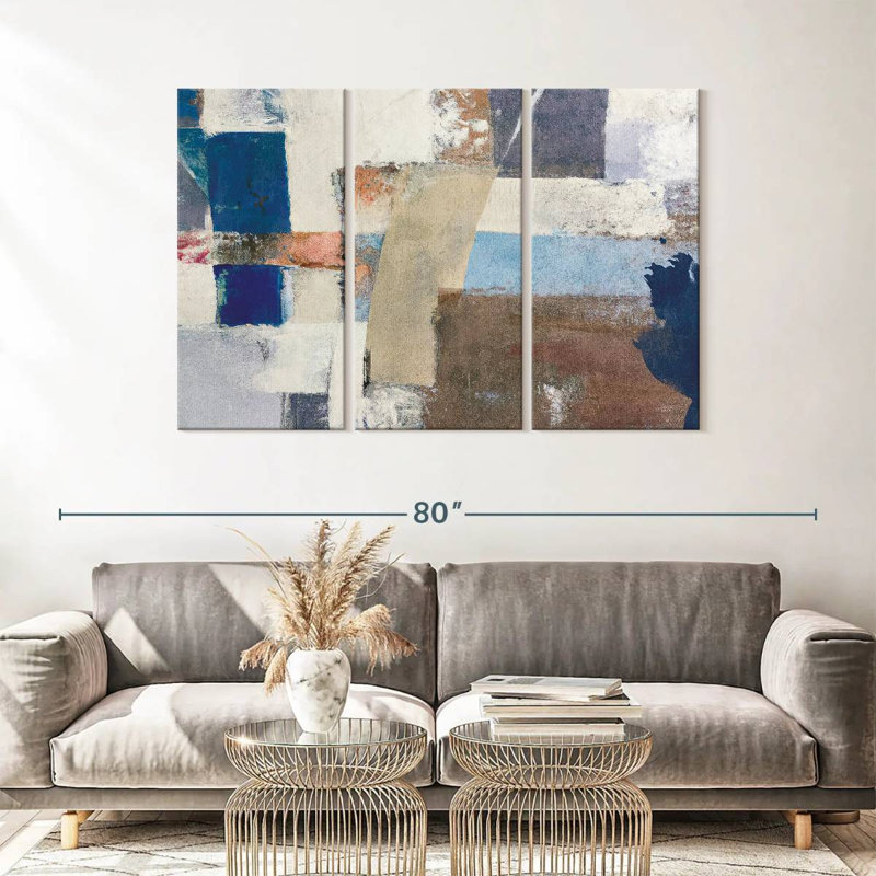 Abstrait domaine abstrait, ensemble de 3 reproductions sur toile par Alexander B, H 36 po x l 57 po x P 1,25 po