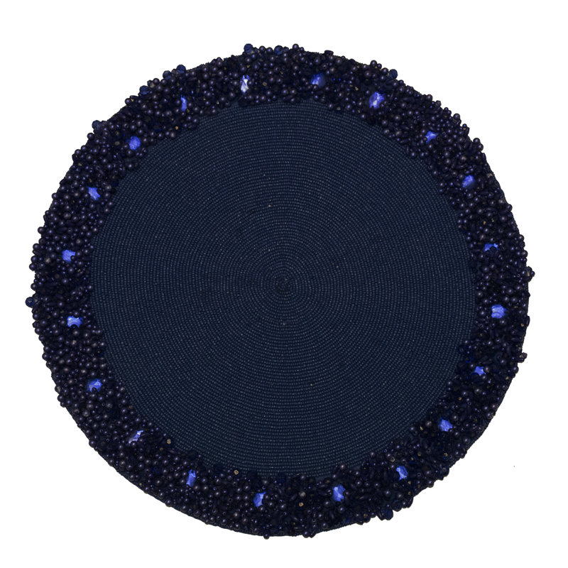 Classic Hand Beaded Round Placemat, Blue
