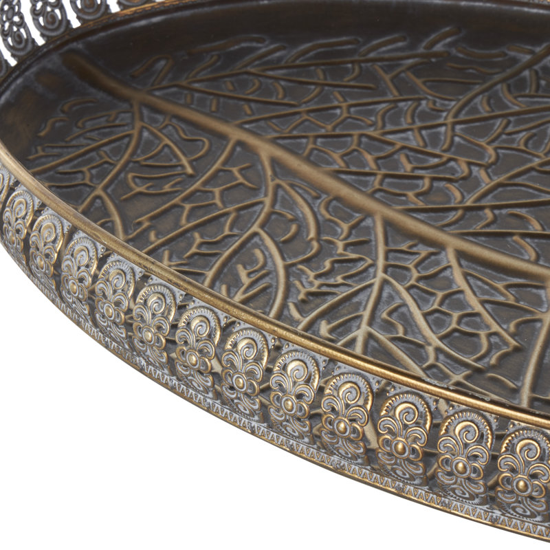 Cole And Grey Metal Ornate Oval Scroll Tray With Tree Patterned Interior