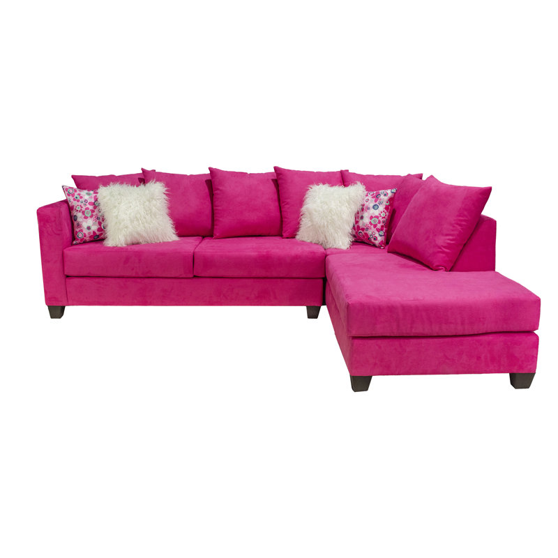 Tia Corner Chaise Sectional in Pink Microsuede, Pink Floral Polyester Blend