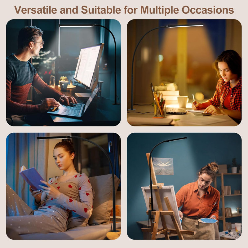 LED Desk Lamp With Clamp, Eye-Caring Adjustable Light, 3 Modes & 10 Brightness Levels, Flexible Gooseneck, USB Powered, Memory Function For Study, Work, And Drawing