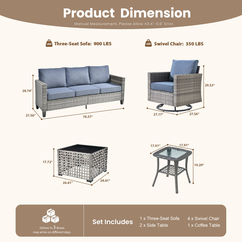 Wicker Patio Furniture 8-Piece Set, Rattan Guest Sofa Rocking + Rocking Swivel Chair Combination, Weather-Resistant And Durable Leisure Set