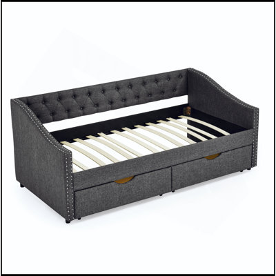 Canapé-lit rembourré capitonné à dossier de jour, avec boutons sur le dos et clous en cuivre sur les accoudoirs ondulés (81,5 po x 30,5 po)