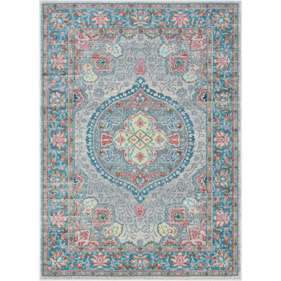Oriental Runner 2'3" x 7'3" Polypropylene Area Rug in Purple/Blue/Gray