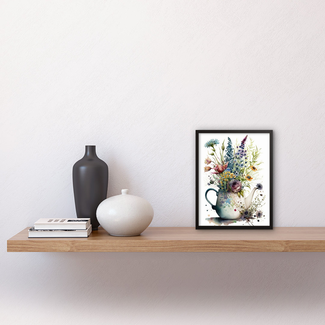 Mykonos Spring Wildflower Floral Bouquet In A Teapot Vase - Single Picture Frame Art Prints
