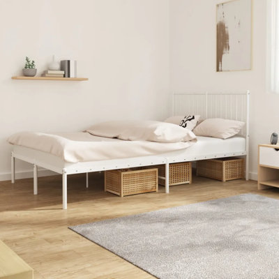 Metal Bed Frame with Headboard White