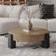 Table basse ronde avec plateau en placage de parquet et rangement caché, 33 po, bois naturel et noir mat