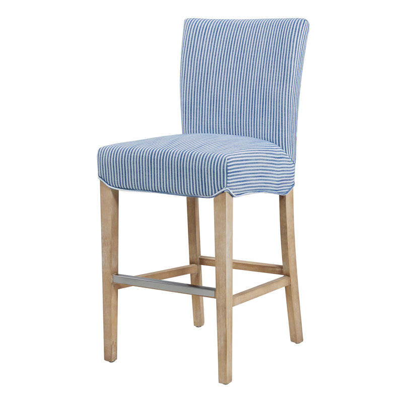 Zyaire Upholstered Counter Stool, Counter Stool (26.5" Seat Height), Blue Stripe