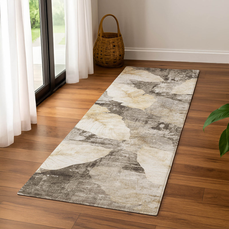 Premium Machine Washable Mayfield floral Rug, 2'3" x 7'6" Runner, Brown