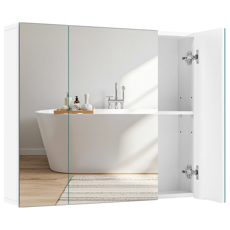 Frameless Mirror Cabinet Wall-Mounted Storage Cabinet with Storage and Adjustable Shelf, 24" H x 28" W x 6" D