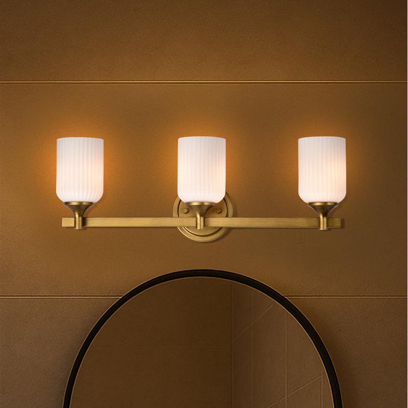 Meuble-lavabo Solara, Laiton naturel, 23 po de largeur, Trois lumières