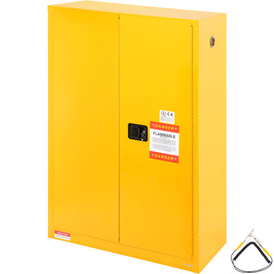 Armoire pour liquides en acier de 45 gallons en acier inoxydable, 42,9 x 18,1 65,2 po, preuve, jaune, utilisation industrielle, 2 tablettes réglables, portes manuelles, trous de ventilation, 3 verrous, rangement et mise à la terre,