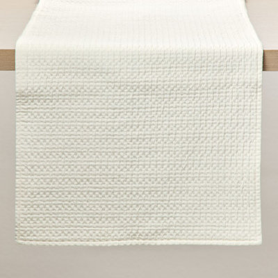 mDesign Cotton Matelasse Jacquard Table Runner, Machine Washable, 80 Inches Long, Baby's Breath White