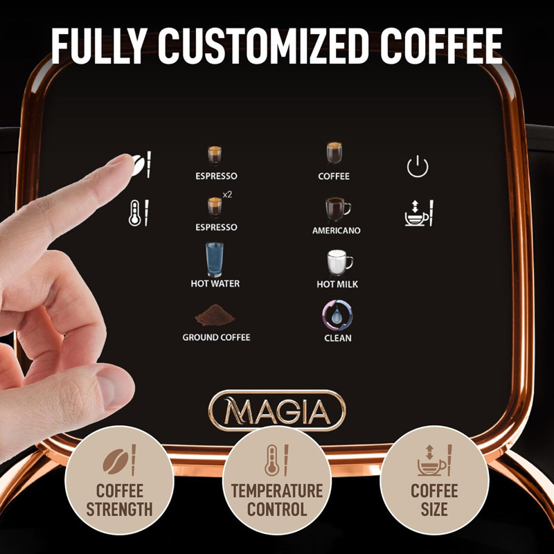Black and Copper Automatic Espresso Machine with Grinder and Steam Wand