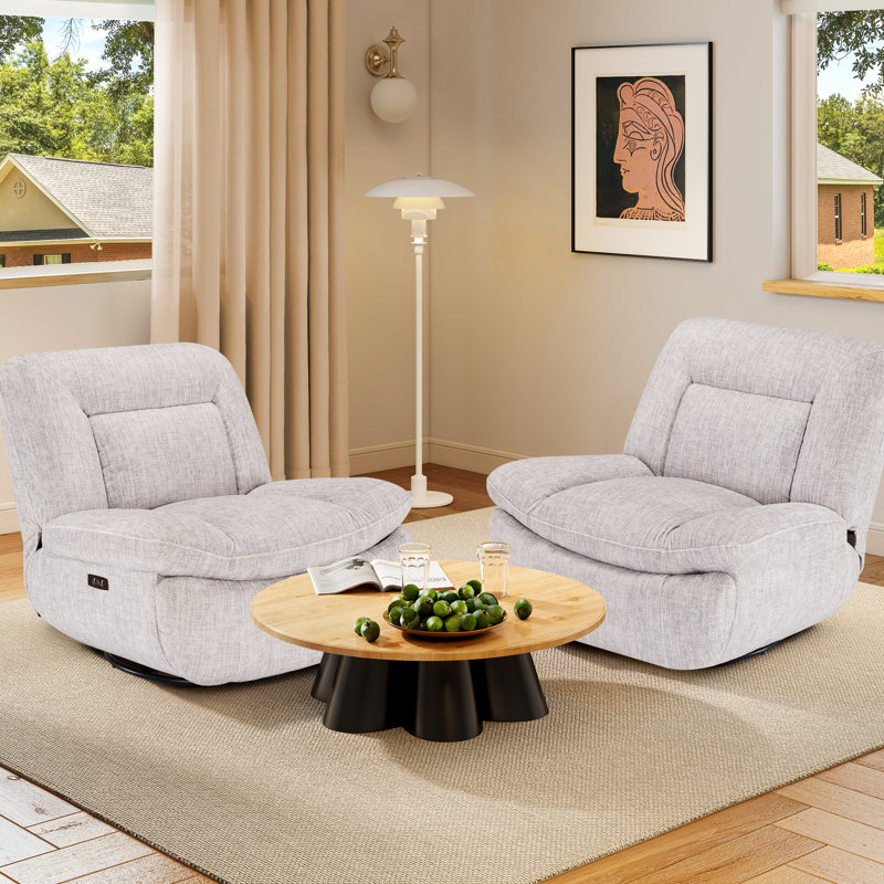 Chaise d'appoint pivotante et berçante en similicuir avec repose-pieds, Gris clair