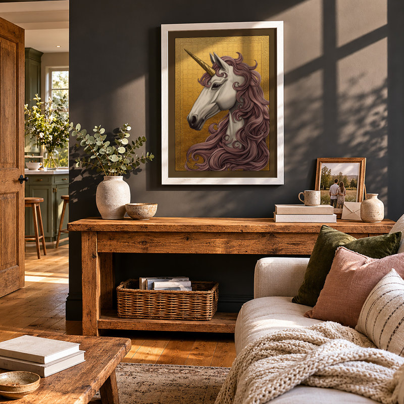 Elegant Unicorn Fantasy - Framed Print, A1 - 84.1 x 59.4 cm, Oak