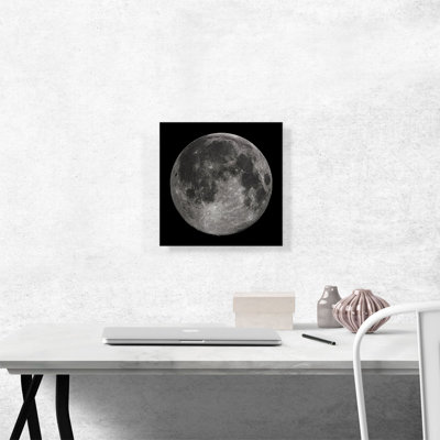 " Full Moon At Night With Craters Stark Gray " Painting Print