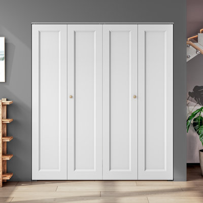 Double Paneled Manufactured Wood Primed Bi-Fold Door with Hardware Kit