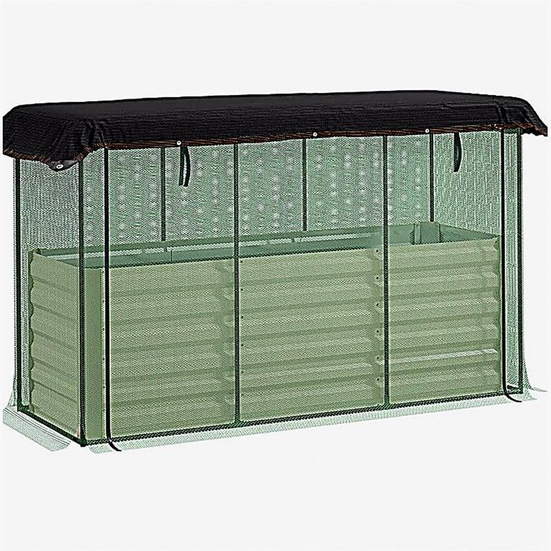 Galvanized Steel Planter Box,Crop Cage and Shade Cloth with Raised Garden Bed, Beige, 43.3" H x 72.8" W x 25.6" D