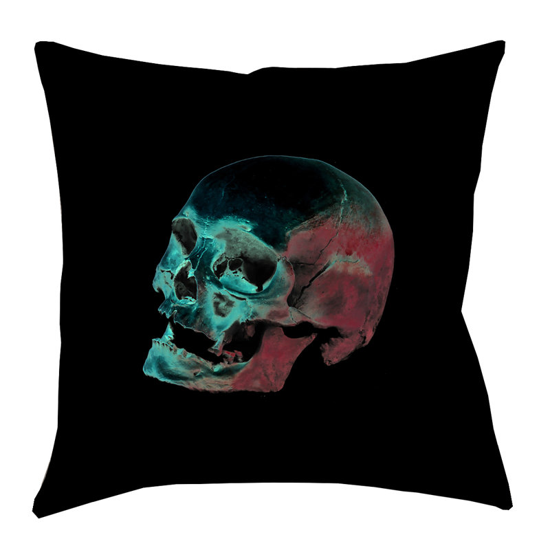 Coussin 100% coton crâne, 14 po x 14 po, Rouge / bleu / noir