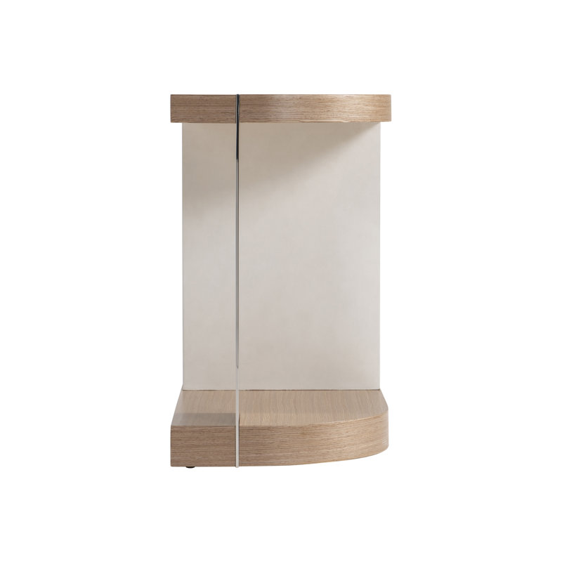 Transitional Brown Wood and Metal D-Shape End Table