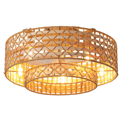  Ventilateur de plafond en rotin à cage encastré avec éclairage et télécommande Anlaug, 20 po, 5 lumières