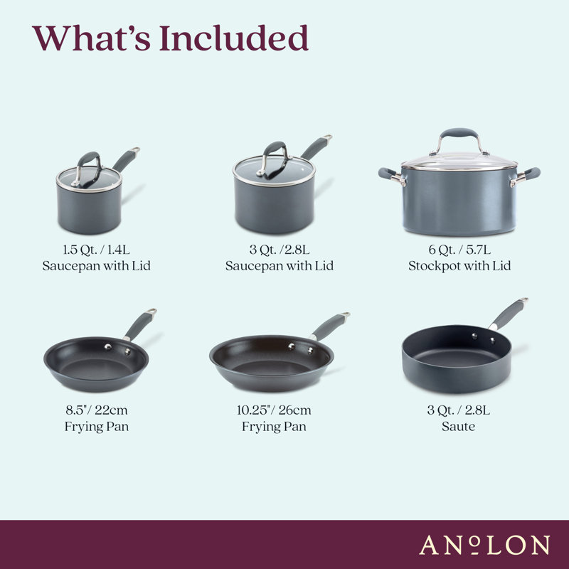 Anolon Advanced Home Hard Anodized Nonstick Cookware Pots and Pans Set, 9 Piece, Moonstone