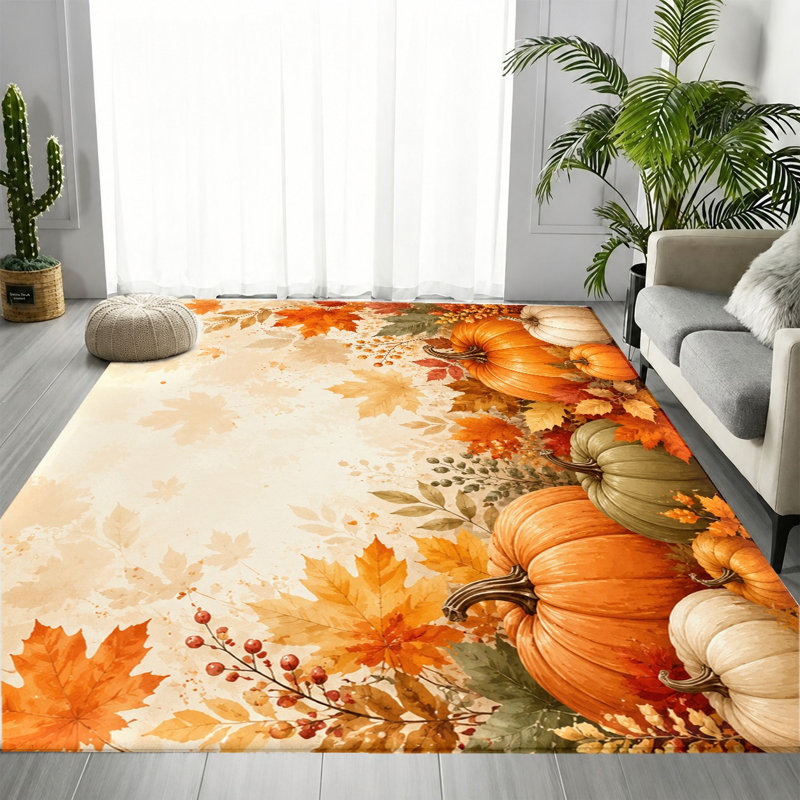 Tapis à feuilles d'érable Autumn Harvest, Rectangle 8 pi 2 po x 5 pi 11 po (250 x 180 cm)