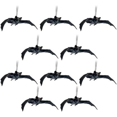 10 Pcs Halloween Hanging Ornaments Realistic Bat Decorations Rubber Horror Bat Decor For Outdoor Indoor Hanging Vampire Flying Bats For Home Halloween Party,Haunted House