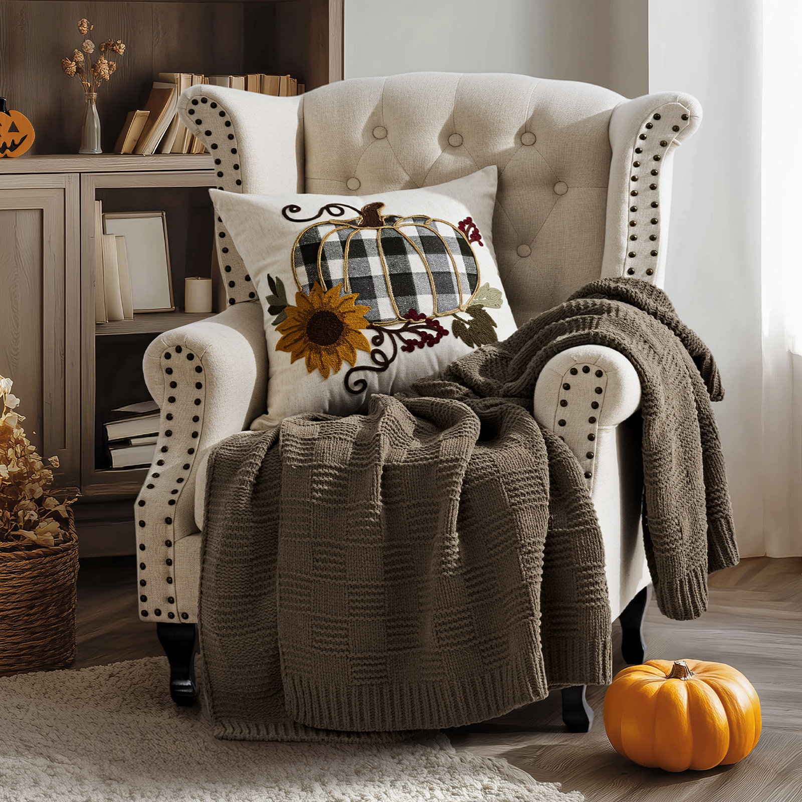 Checkered Weighted Knit Throw Blanket, Mocha Brown, Throw