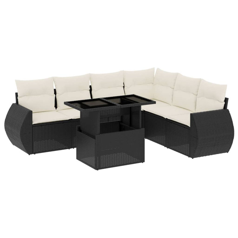 Ensemble de canapé de jardin en rotin PE noir, acier thermolaqué Vidaxl, verre trempé