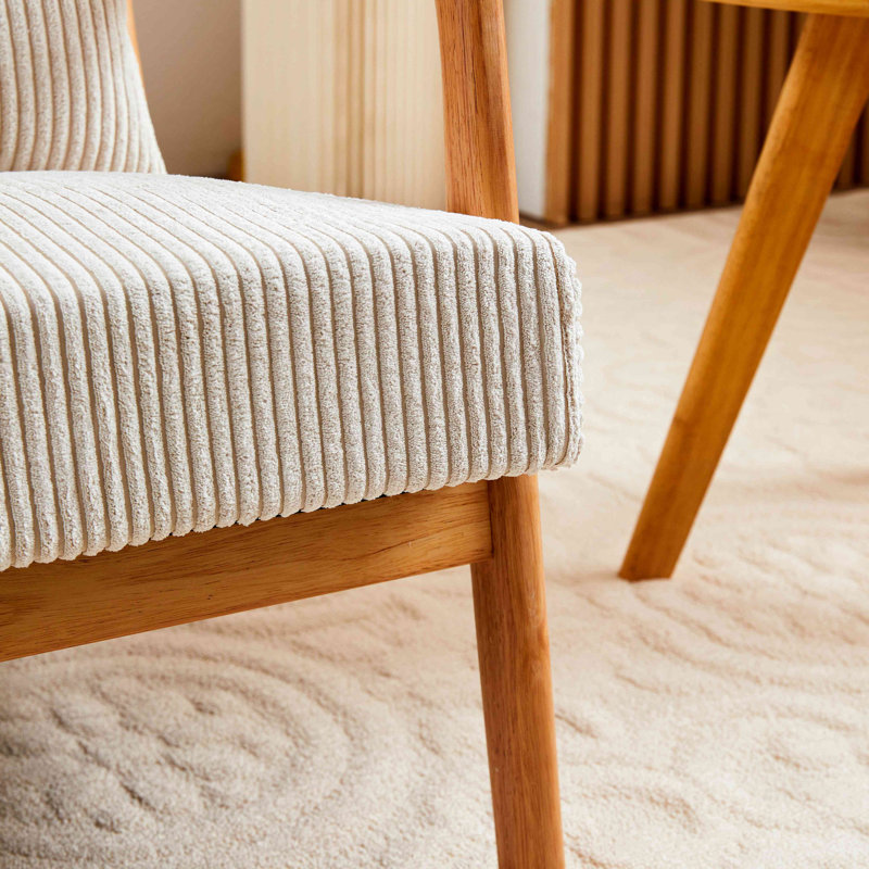 Chaise d'appoint de style Mid-Century, fauteuil avec chaises rembourrées et cadre de lecture en bois massif et balcon de chambre à coucher (beige)