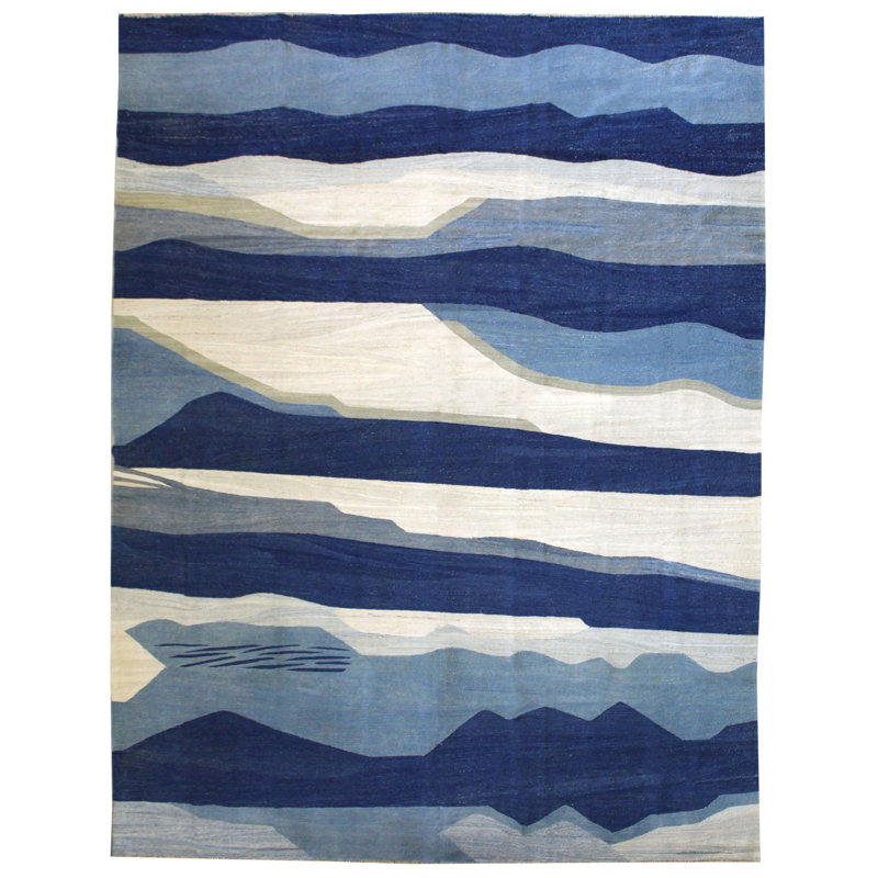 Tapis bleu tissé à la main Waves