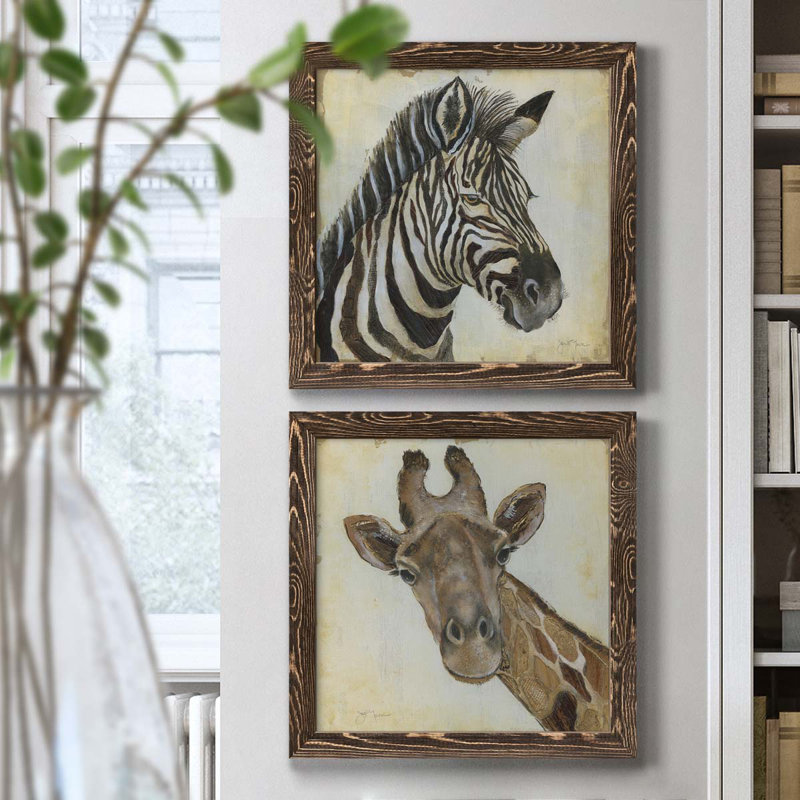 Motif zébré - ensemble de 2 peintures sur toile encadrées, H 17 po x l 34 po x P 1,5 po, Encadré de bois de noyer