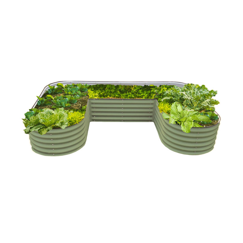 17" Tall U-Shaped Metal Outdoor Raised Garden Bed, Olive Green, 17" H x 66" W x 102" D