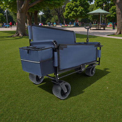 3-In-1 Folding Wagon Cart With Bench Seat & Storage Patent Protection - Includes 1 Ice Pack, 500Lbs Heavy-Duty Utility Wagon, 180L Capacity All-Terrain Wheels For Camping