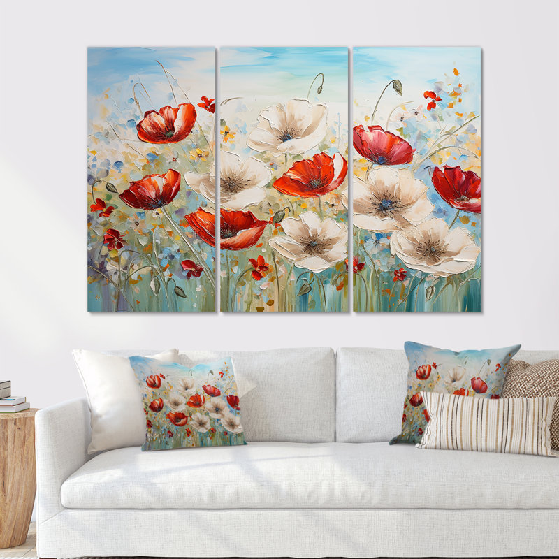 «Red Poppies Blossoming I», ensemble d'art mural sur toile Flower Field, H 40 po x l 60 po x P 1 po