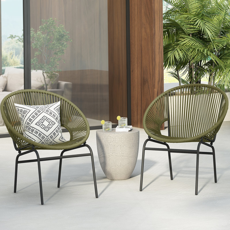 Chaise d'extérieur en osier vert, ensemble de 2, Vert / noir